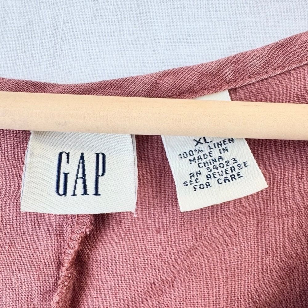 VTG GAP 90s Minimalism Lagenlook Linen Maxi Dress Sleeveless Mauve Rust Rose - Picture 2 of 3